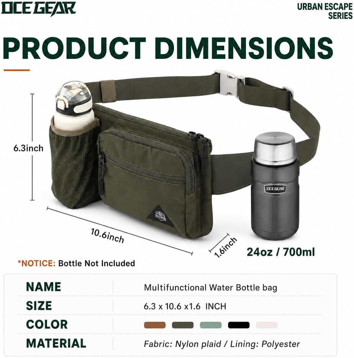Fanny Pack with Water Bottle Holder for Men Women Waist Bag Running Waist Pack Waterproof for Outdoor Travel Cycling Climbing Walking Fit All Phones (Bottle Not Included) (Green)