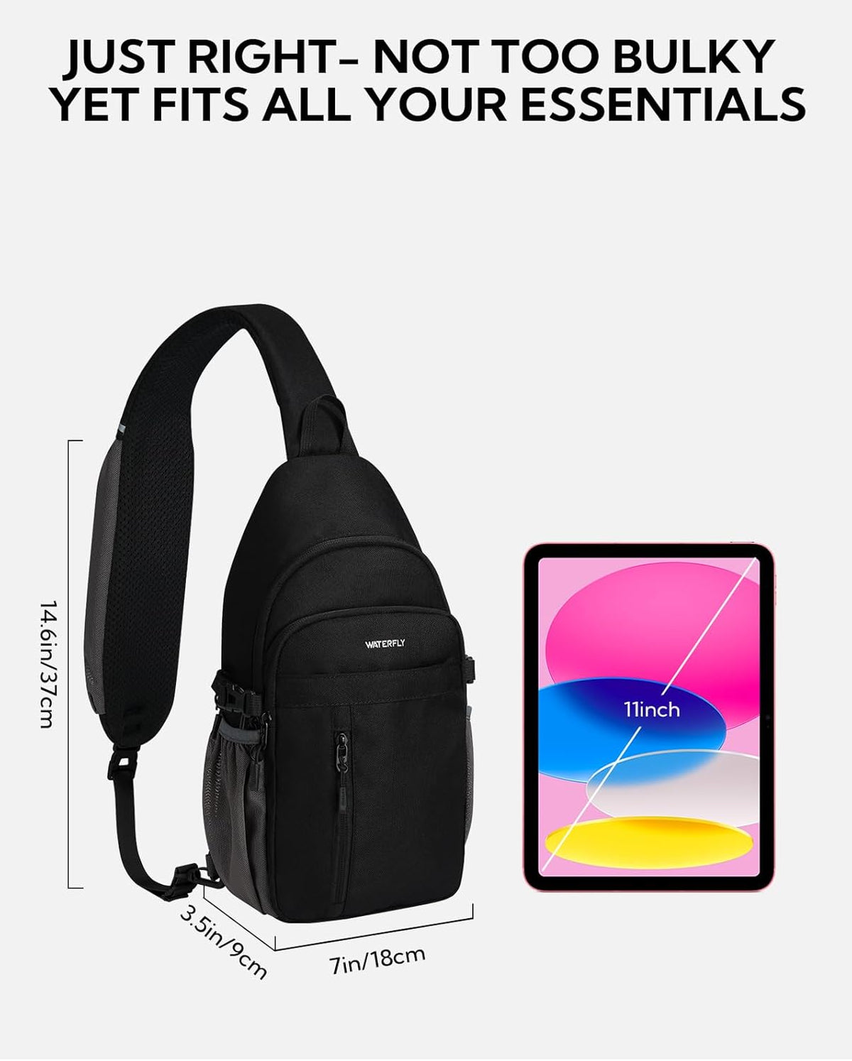 WATERFLY Small Crossbody Sling Bag: RFID Travel Hiking Daypack Man Woman