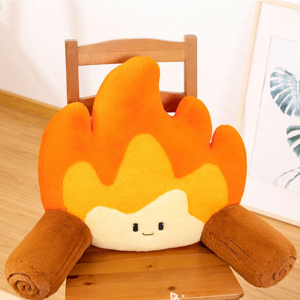 Reading Pillow for Sitting in Bed - Funny Campfire Back Rest, Fake Fire Backrest for Chair, Couch, Sofa and Car - Cartoon Bonfire Design