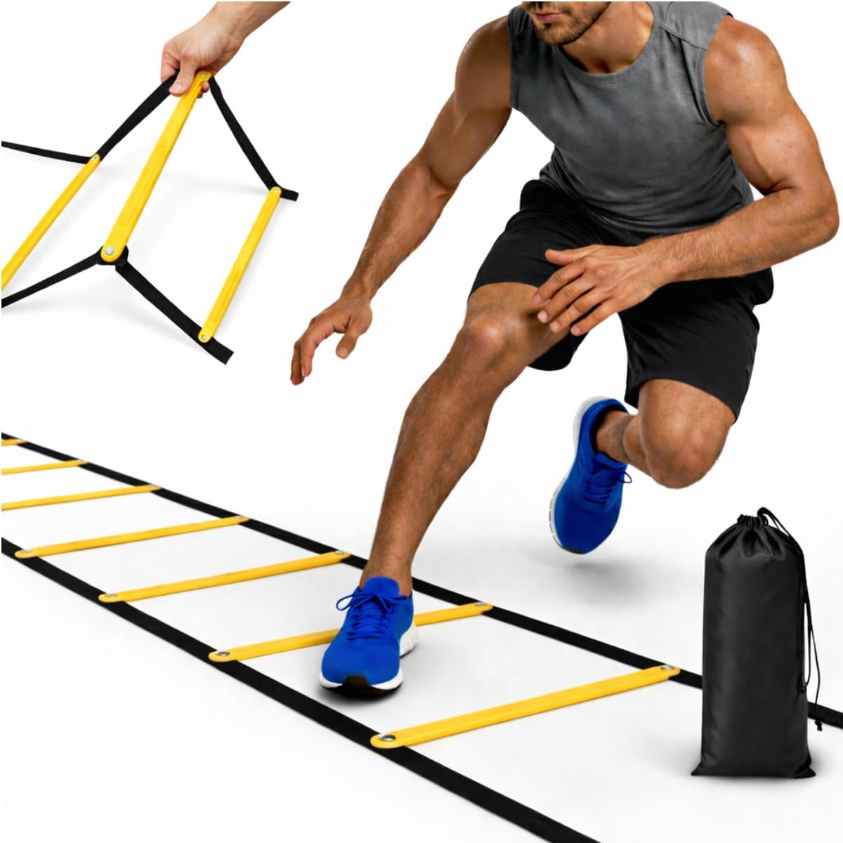 SOFTSOUL Tangle Free Agility Ladder, 12 Fixed Rungs, Heavy Duty Speed & Footwork Training Ladder for Football Soccer Basketball Drills, Portable Exercise Ladder for Kids, Youth & Adults