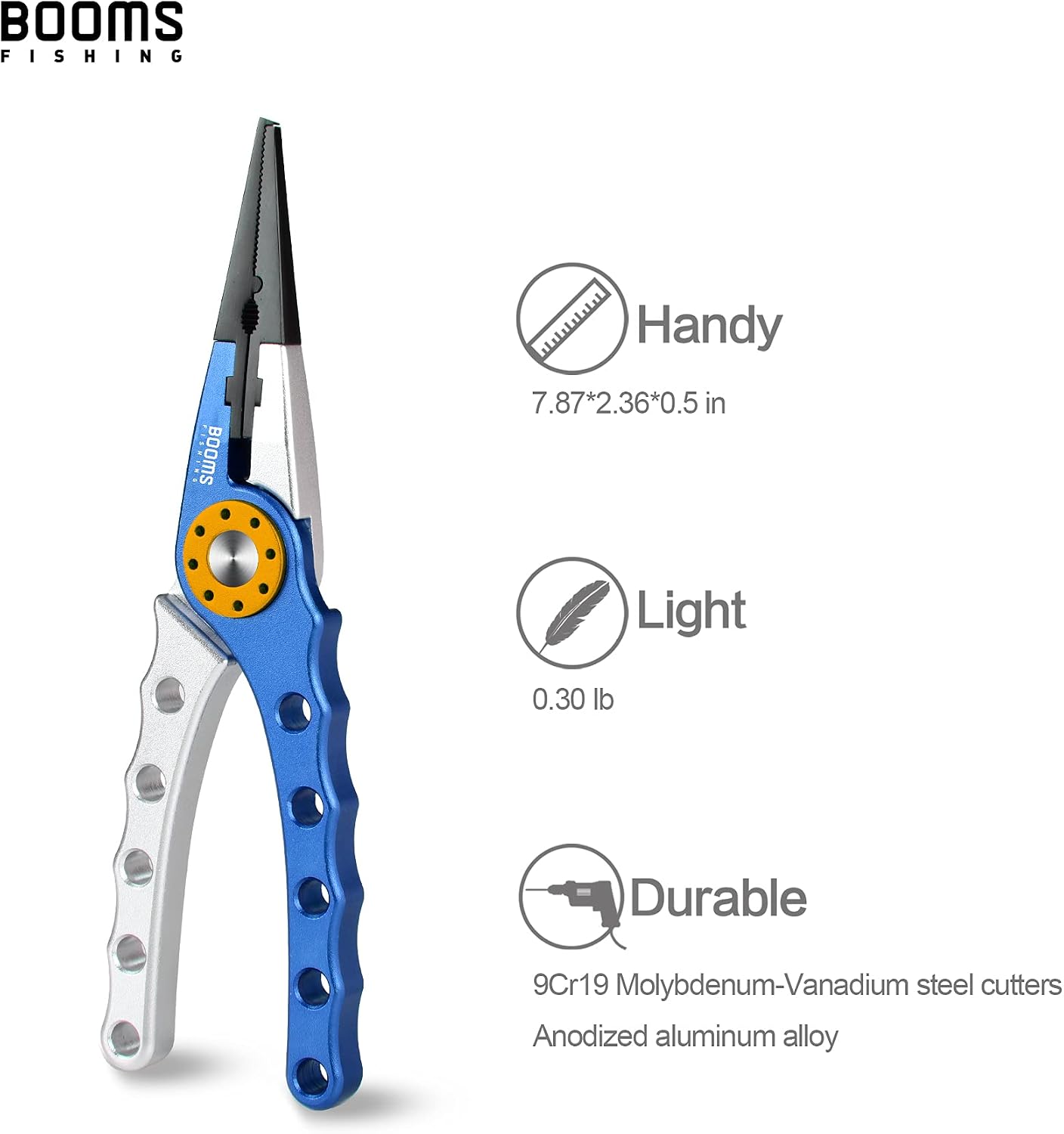 Booms Fishing X1 Aluminum Fishing Pliers Saltwater, Surf Fishing Tackle Kit, Fishing Multitool Hook Remover Braided Fishing Line Cutting and Split Ring with Coiled Lanyard and Sheath