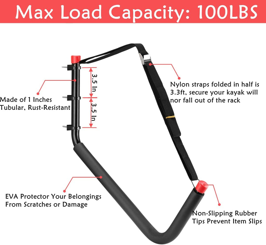 Kayak Storage Racks, Wall Mount Garage Storage Hooks for Kayaks, SUP, Paddle Boards and Surfboards, Heavy Duty Hangers