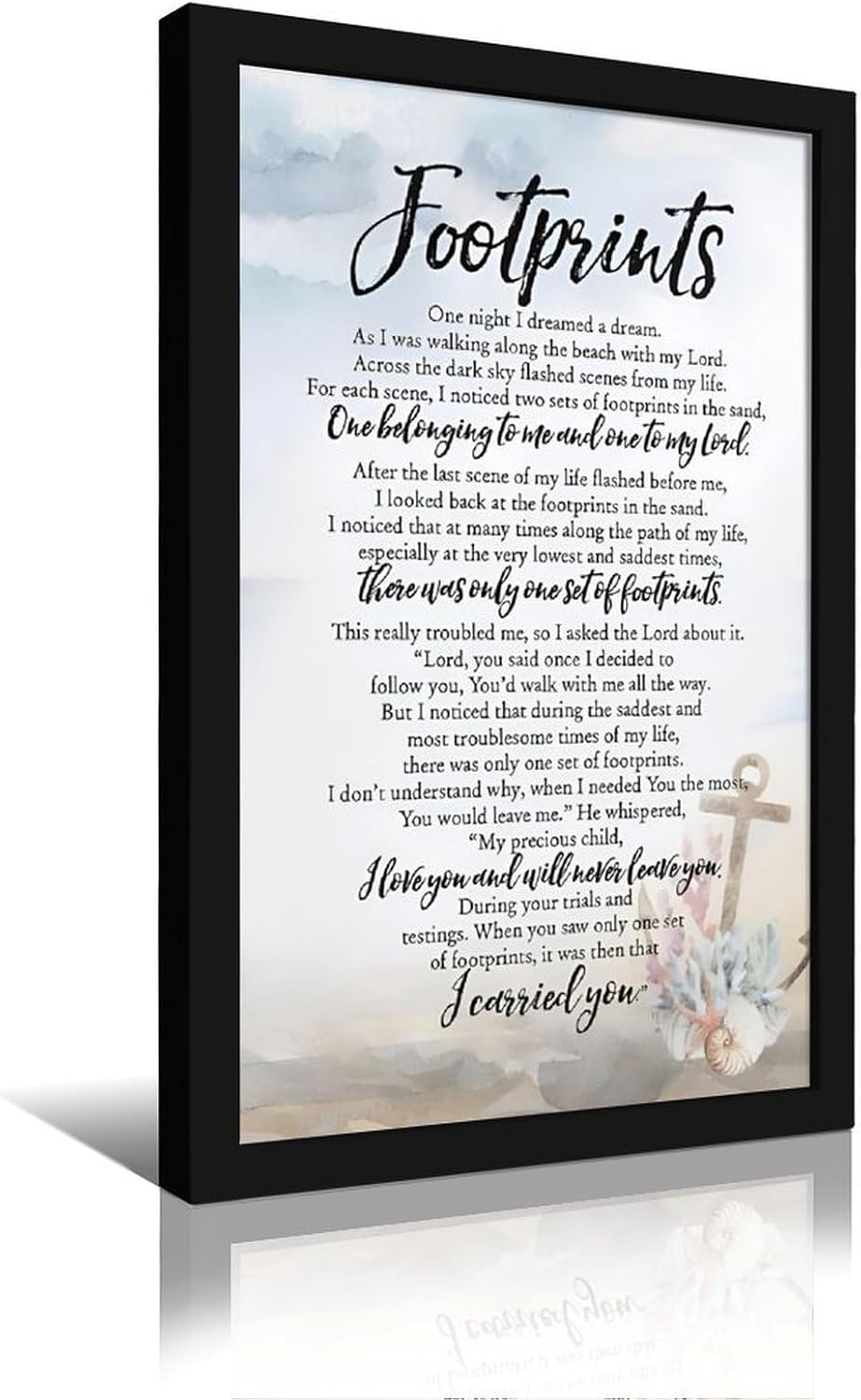 Footprints in the Sand Religious Canvas Wall Art Posters, Inspirational Beach Sunset Poem Print Poster (Black Framed 24x36inch, Footprints(6))