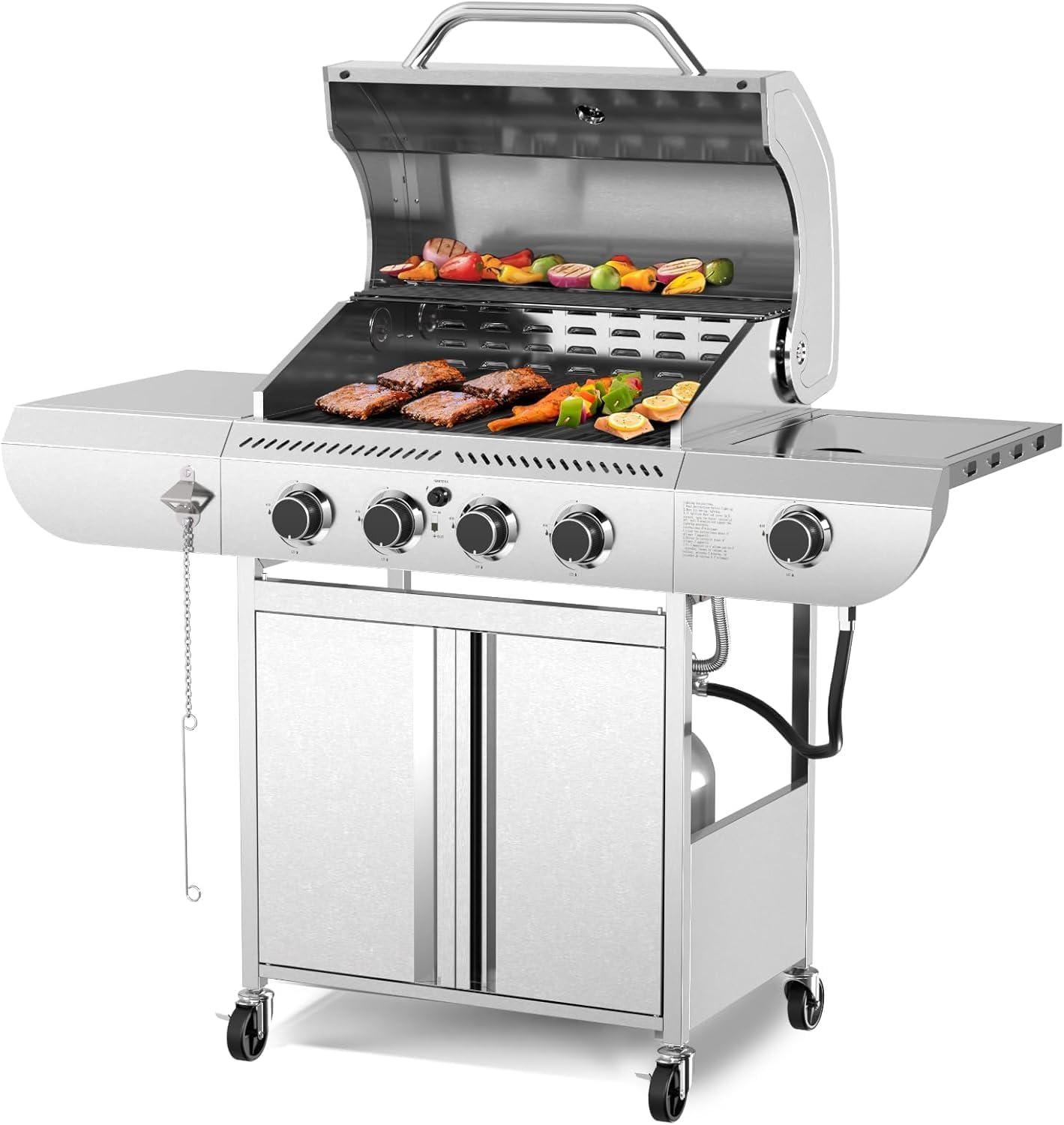 R.W.FLAME Gas Gril, 4Burner with Side Burner, Stainless Steel Outdoor Grill