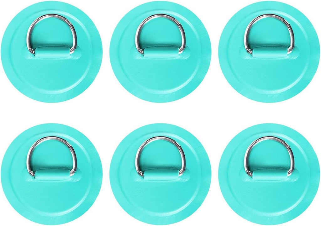 LOOEEL 6 Pack Stainless Steel D-Ring Circular Patch for PVC Inflatable Boat Kayak SUP Canoe Deck Surfboard Accessories,NO Glue Include.-Cyan