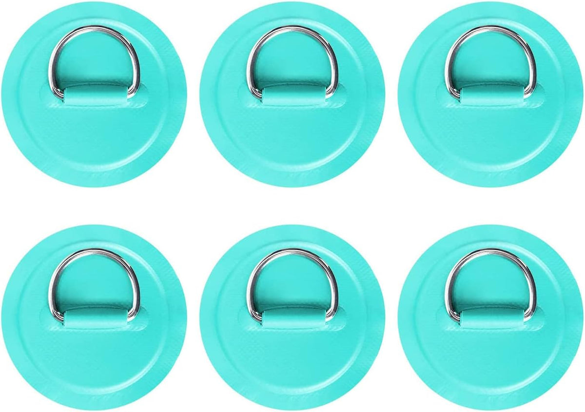LOOEEL 6 Pack Stainless Steel D-Ring Circular Patch for PVC Inflatable Boat Kayak SUP Canoe Deck Surfboard Accessories,NO Glue Include.-Cyan
