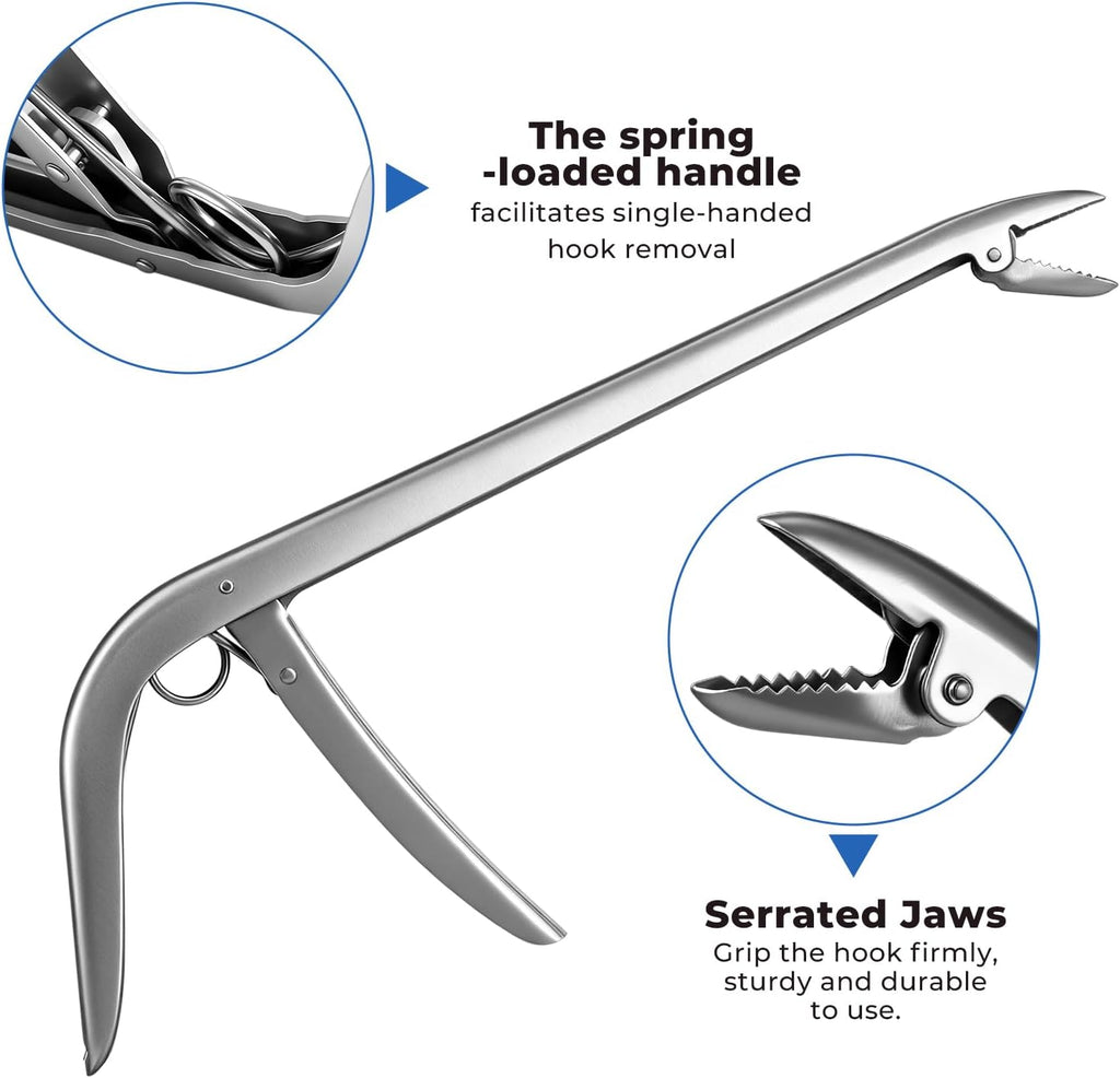 3 Packs Upgrade 2/3 Claw Fish Gripper with Stainless Steel Hook Remover, Metal Fishing Pliers Gripper Catch Control Clamp,Fish Grip Tackle Holder & Steel Dehooker for Freshwater and Saltwater Fishing