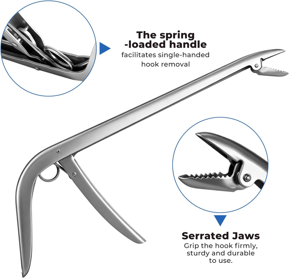 3 Packs Upgrade 2/3 Claw Fish Gripper with Stainless Steel Hook Remover, Metal Fishing Pliers Gripper Catch Control Clamp,Fish Grip Tackle Holder & Steel Dehooker for Freshwater and Saltwater Fishing