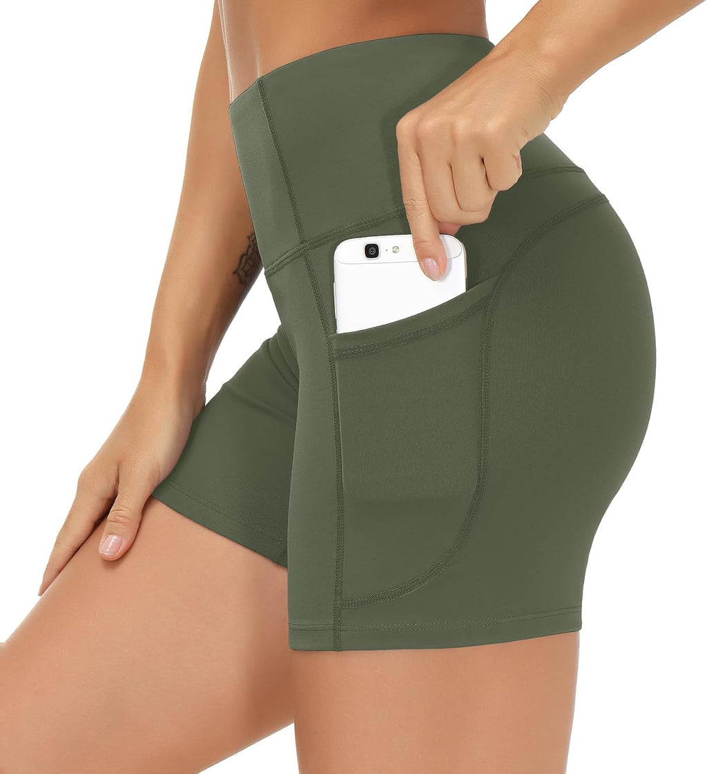 THE GYM PEOPLE High Waist Yoga Shorts for Women's Tummy Control Fitness Athletic Workout Running Shorts with Deep Pockets