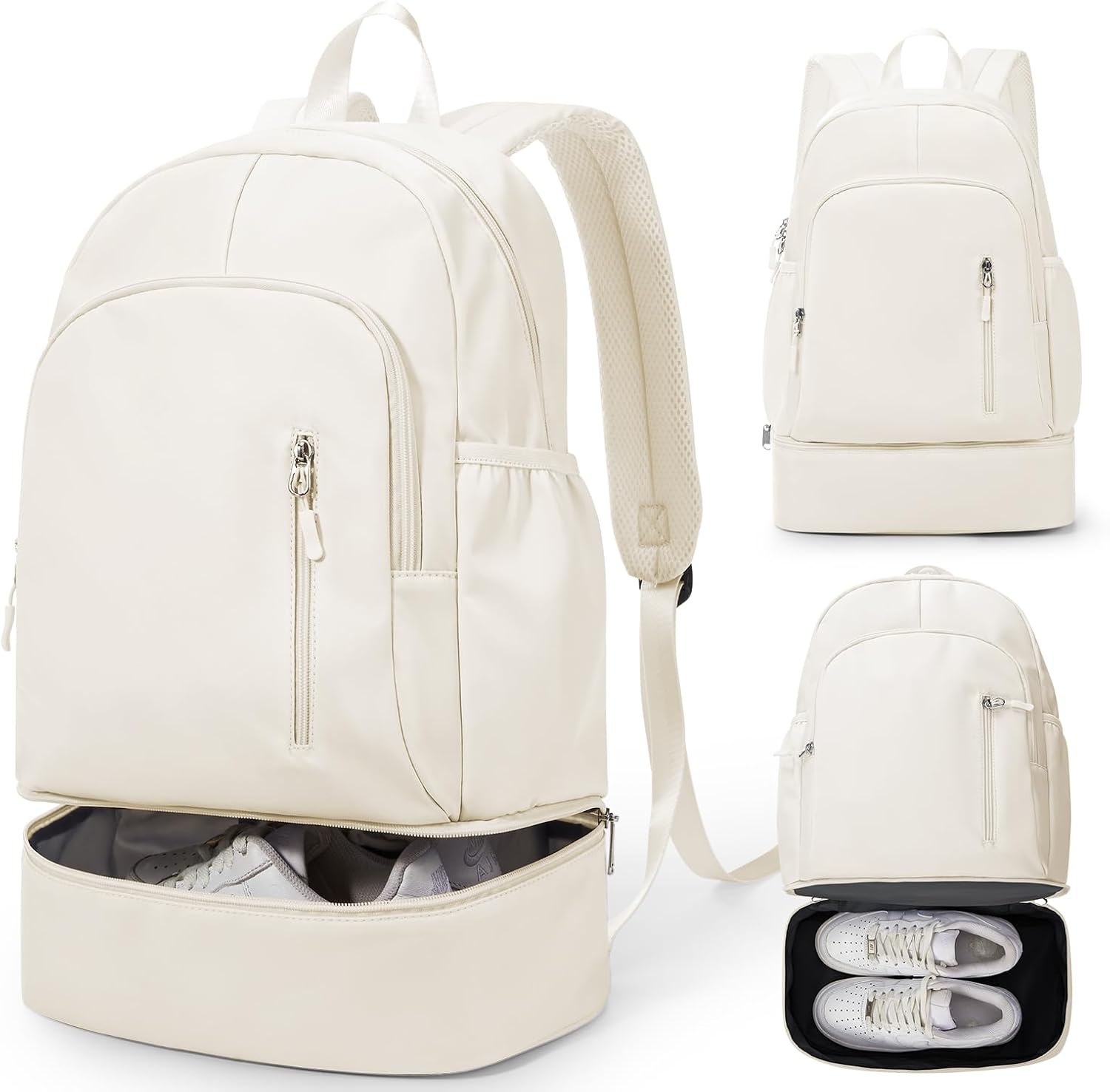 Gym Backpack for Women Men, Lightweight Gym Bag with Shoe Compartment, Waterproof Sports Backpack with Wet Pocket for Yoga Fitness Sports, Beige