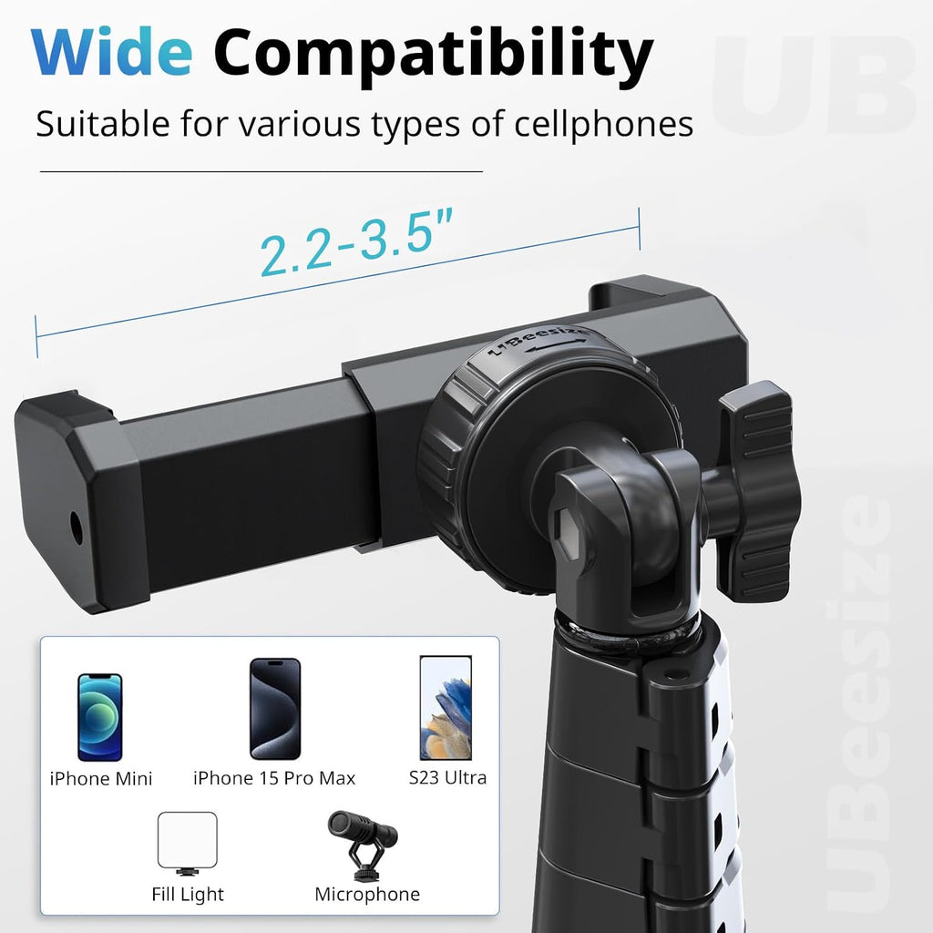 UBeesize 67" Phone Tripod & Selfie Stick, Camera Tripods Stand with Wireless Remote and Phone Holder,Compatible with iPhone Android Phone, Perfect for Selfies/Video Recording/Live Streaming Black