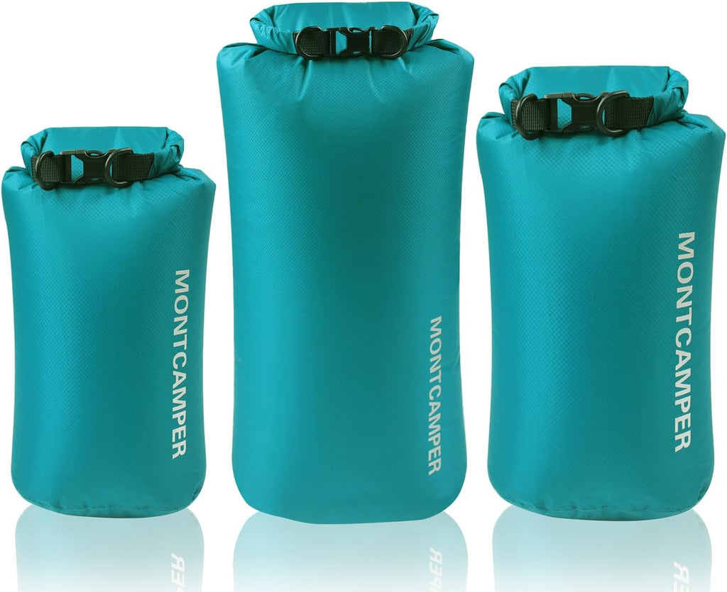 Waterproof Dry Bag Set (5L+10L+20L) – 30D Nylon Roll Top Dry Sacks with PU Coating, Lightweight Storage for Kayaking, Camping, Hiking, Fishing & Beach (Turquoise Blue)