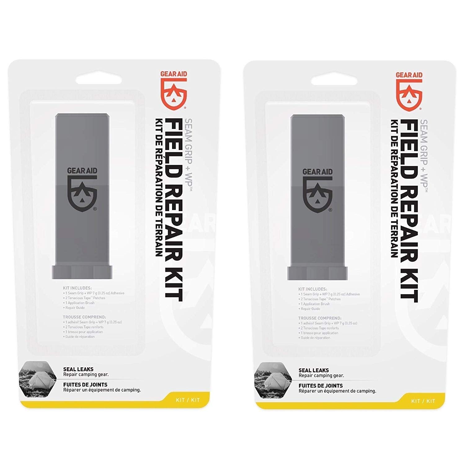 GEAR AID Seam Grip WP Camp & Trail Repair Kit – Waterproof 0.25 oz Sealant with Four Tenacious Tape Hex Patches (2.5", Black and Clear) for Fixing Holes, Seams on Tents, Sleeping Pads and Outdoor Gear
