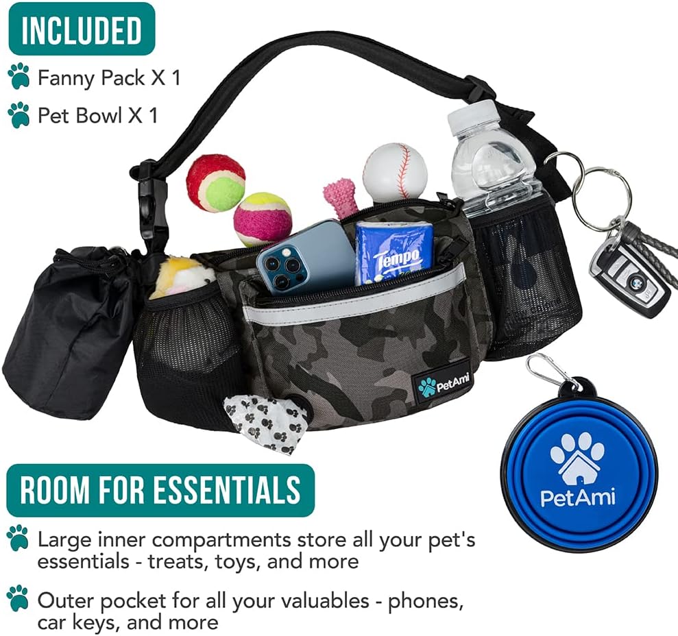PetAmi Dog Fanny Pack, Treat Pouch for Dog Walking Training, Camo Black