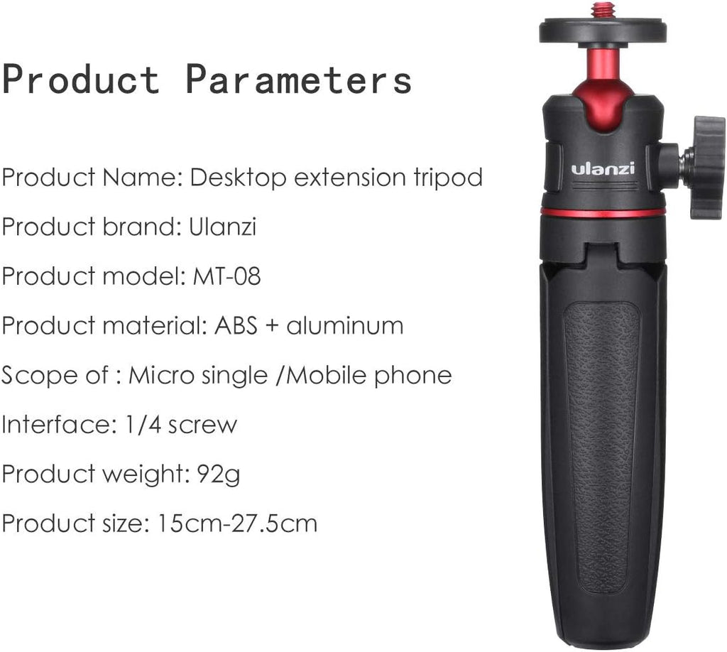 MT-08 Black Mini Tripod for Camera, 1/4" Screw Universal Tripod