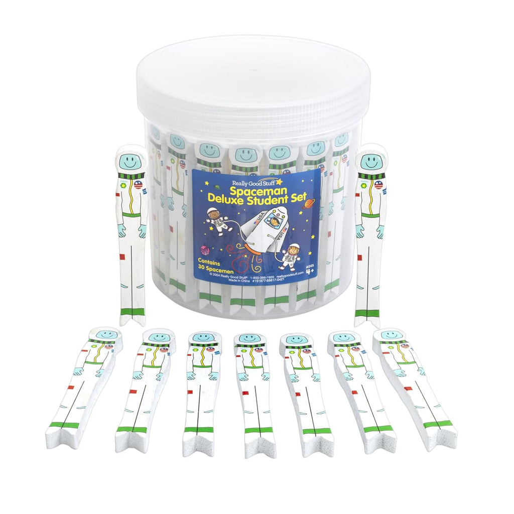 Really Good Stuff Spaceman Writing Spacers, Set of 30, Ages 4+, PreK+ | Reusable Storage Container, Student Learning Tool for Finger Spacing, Preschool and Kindergarten
