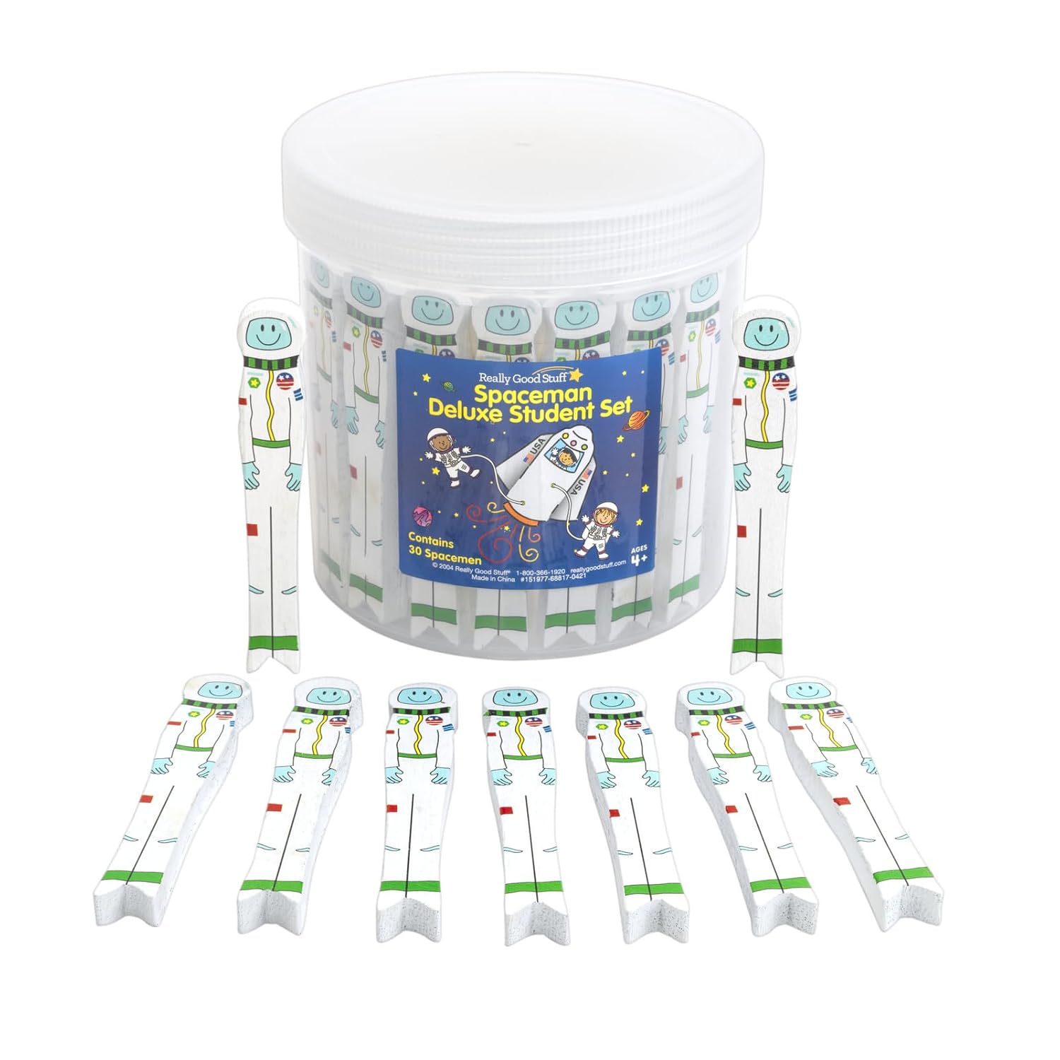 Really Good Stuff Spaceman Writing Spacers, Set of 30, Ages 4+, PreK+ | Reusable Storage Container, Student Learning Tool for Finger Spacing, Preschool and Kindergarten