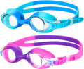 Kids Swim Goggles 2 Pack, Anti Fog No Leak Swimming Goggles for Boys Girls Ages 6-14, Wide View Swim Goggles Kids