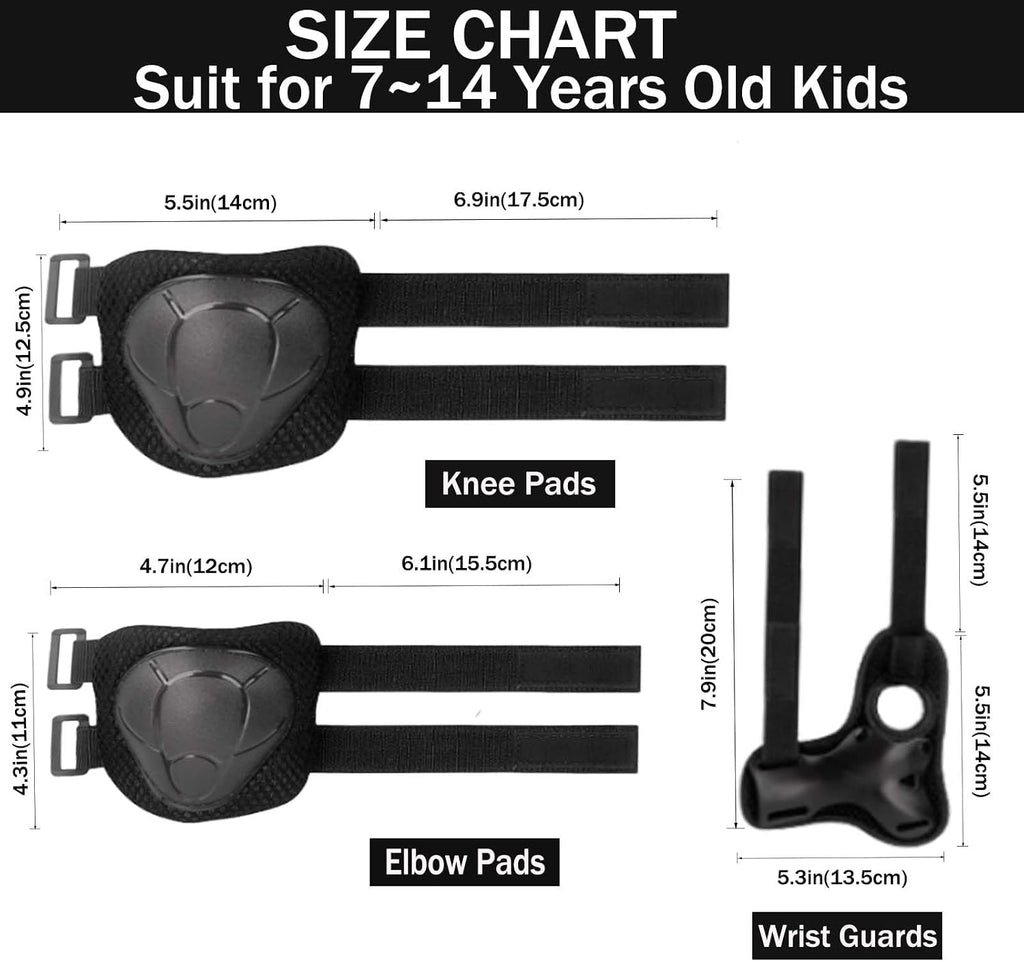 Kids/Youth Knee Pads Elbow Pads for 3-14Years Boys Girls 6 in 1 Kids Protective Gear Set Adjustable for Skating Cycling Bike Rollerblading Scooter Roller Skates