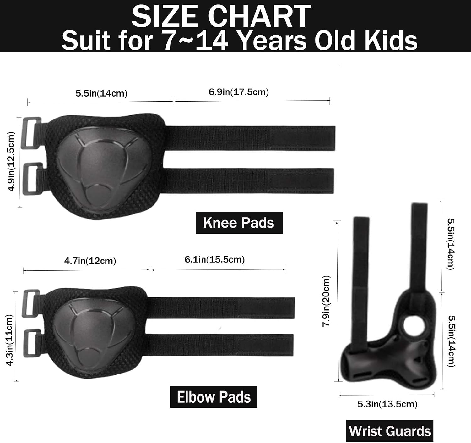 Kids/Youth Knee Pads Elbow Pads for 3-14Years Boys Girls 6 in 1 Kids Protective Gear Set Adjustable for Skating Cycling Bike Rollerblading Scooter Roller Skates