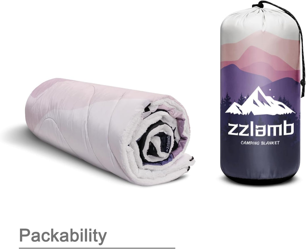zzlamb Puffy Thick Outdoor Camping Blanket with Sherpa Lining 52x75in