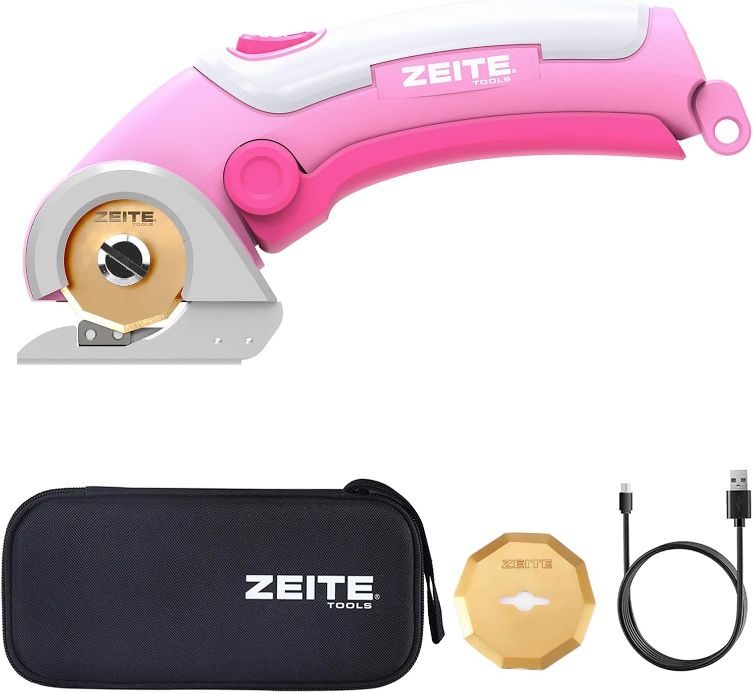 ZEITE Cordless Cardboard Box Cutter with Titanium Coated HSS Blades (Pink)