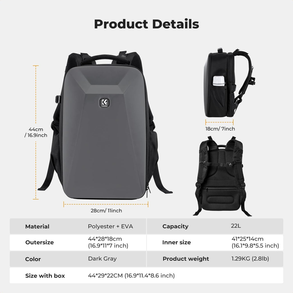 K&F CONCEPT Camera Backpack,Hardshell Photography DSLR Camera Bag