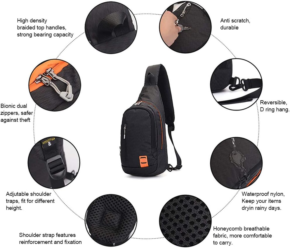 Peicees Small Sling Backpack Waterproof Unisex Shoulder Bag Chest Crossbody Daypack