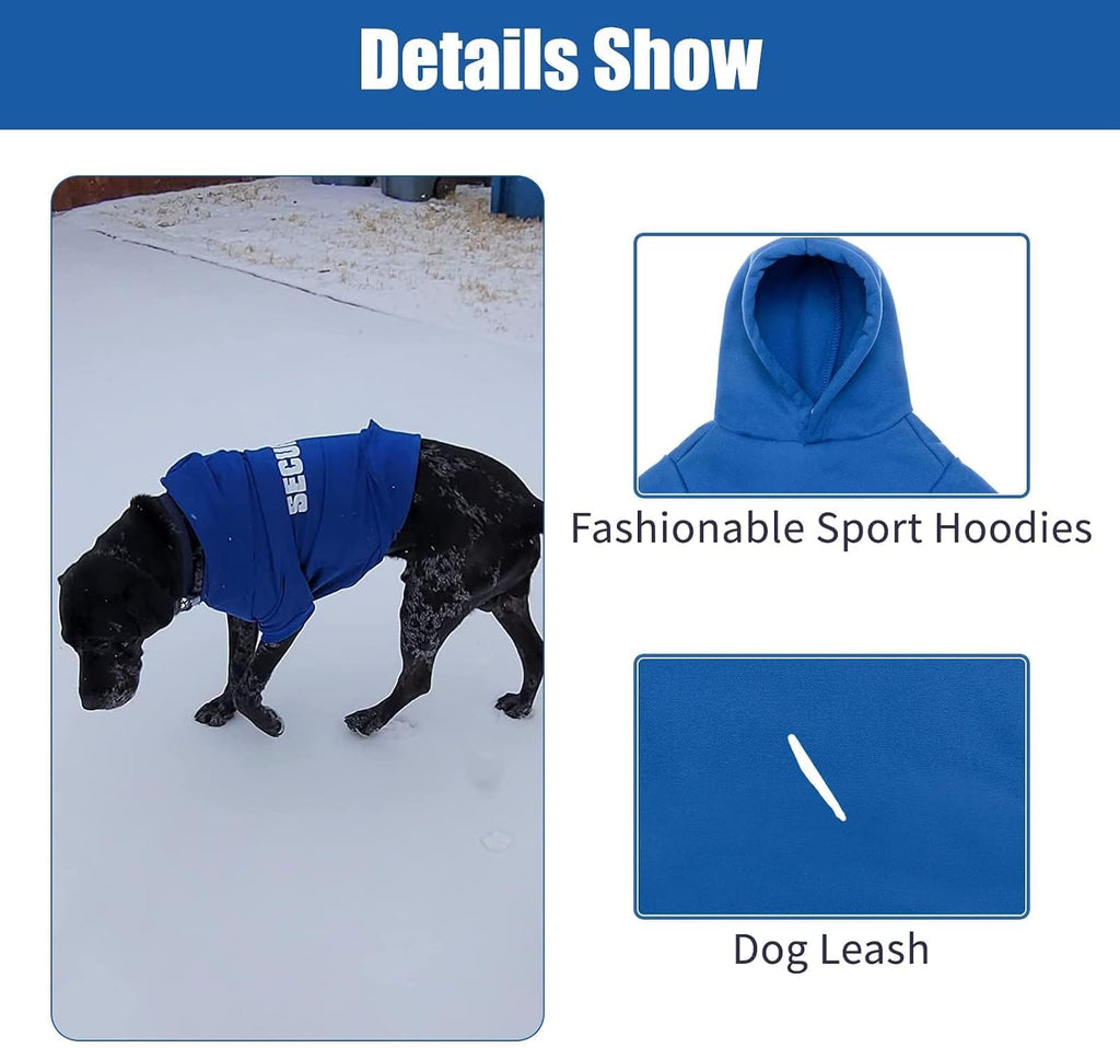 BINGPET Security Dog Hoodie, Pet Sweater Clothes with Leash Hole, Blue