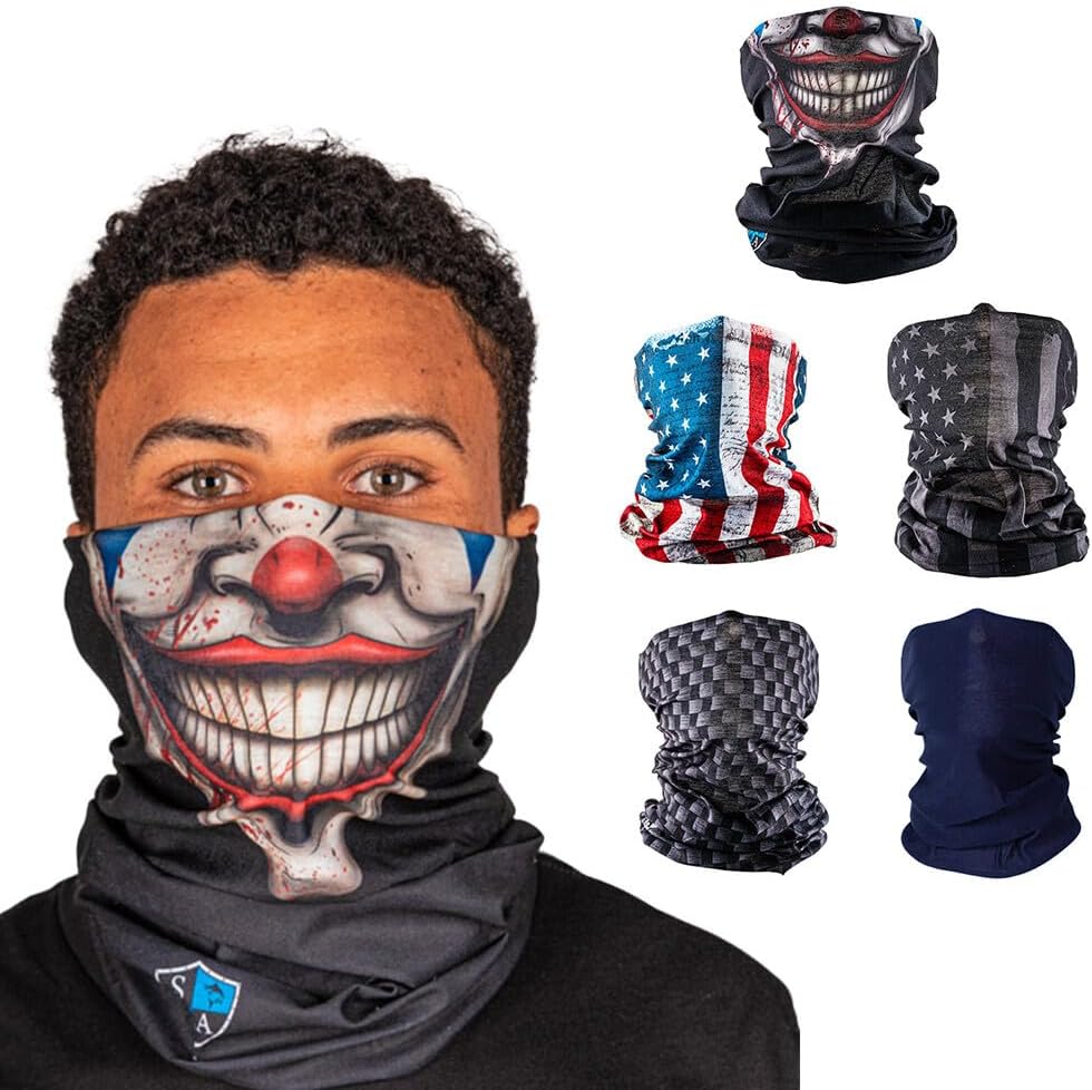 S A Soul of Adventure 5-Pack UV Face Shield | UV 30+ Multipurpose Neck Gaiter Balaclava for Adults | Multiple Color Packs