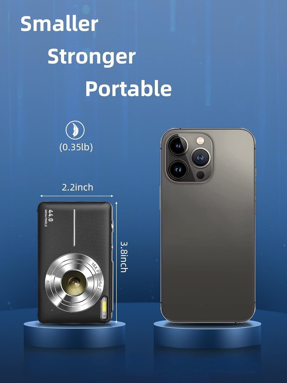 Digital Camera 1080P with 32G Card 16X Zoom Flash Portable for Kid, Black