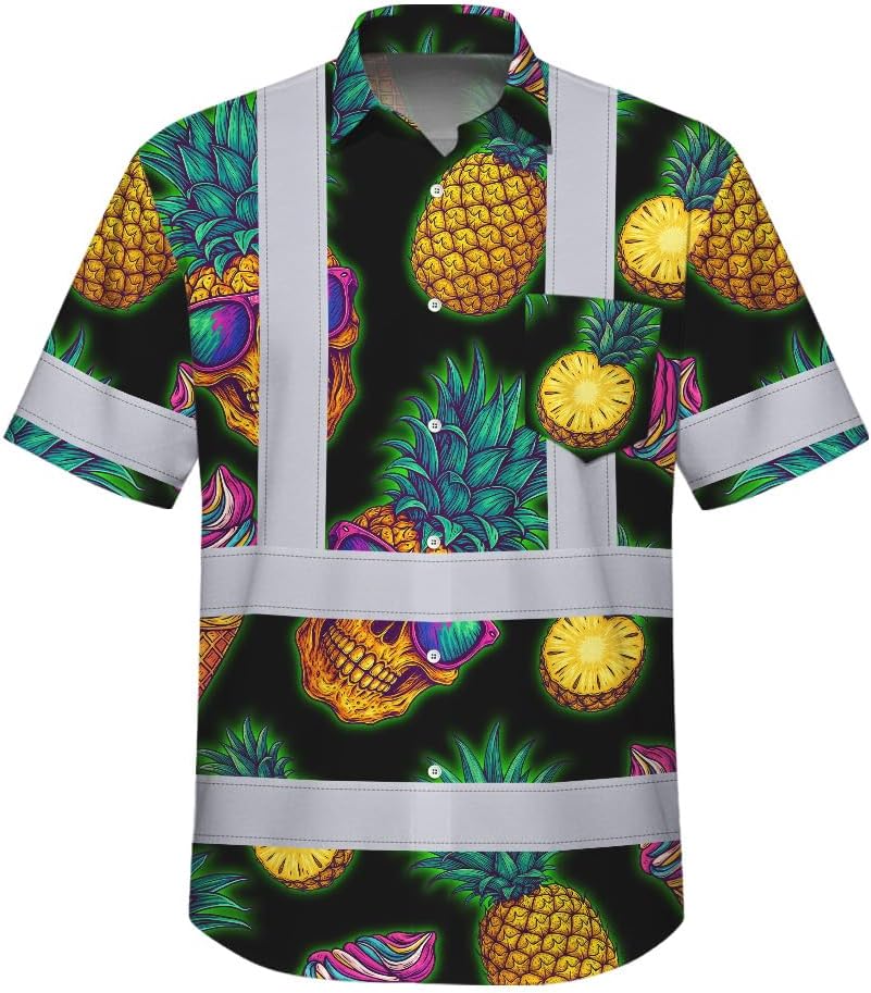High Visibility Hawaiian Shirt for Men Tropical Shirts Custom Name Floral Outfit Reflective Safety Workwear