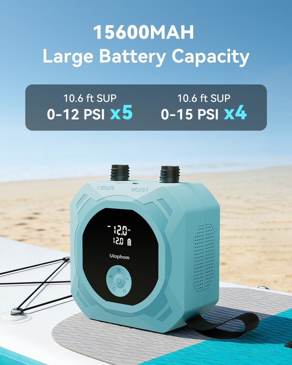 50PSI Paddle Board Electric Pump, Rechargeable SUP Pump 15,600mAh, Intelligent Dual Stage Inflation & Deflation, Auto-Off for Stand Up Paddle Boards, Car Tires, Boats, Surfing Kite, Tent