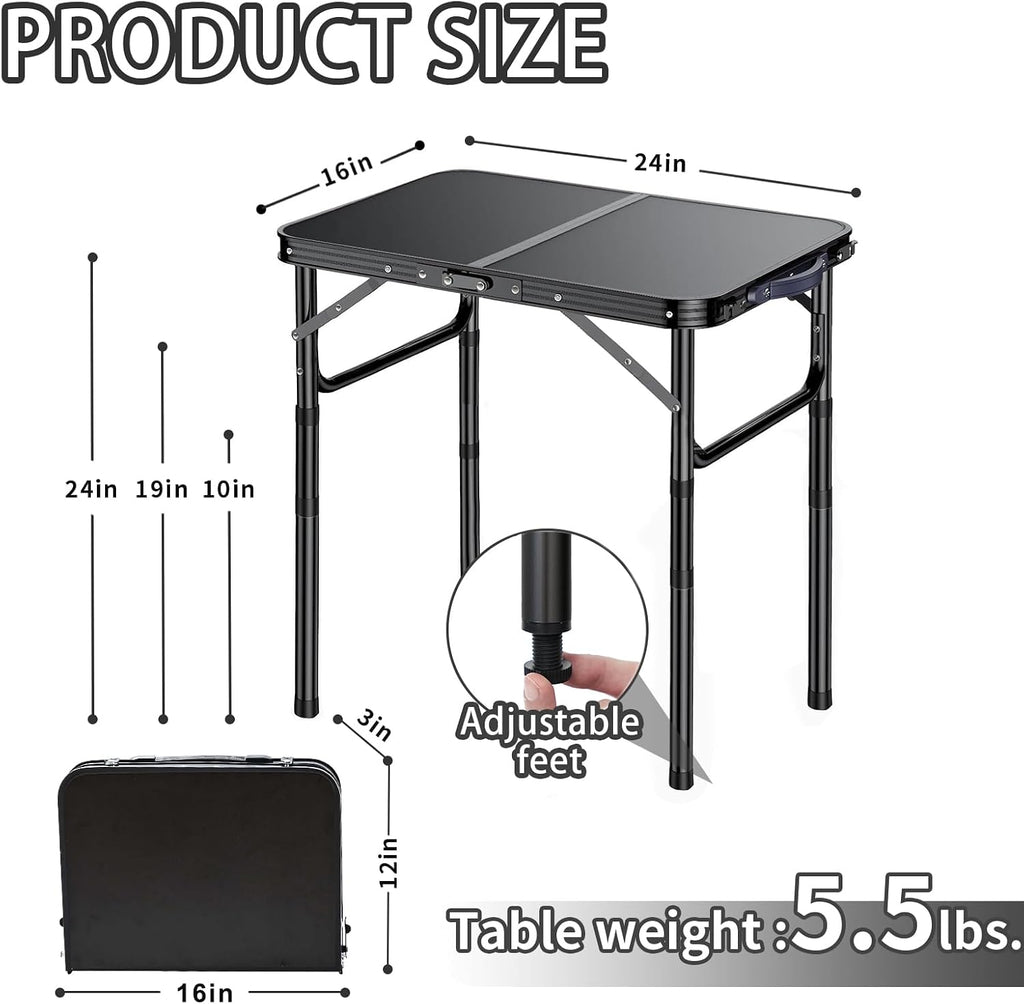 Outdoor Side Table, Portable, 3 Adjustable Height,Small Folding Table