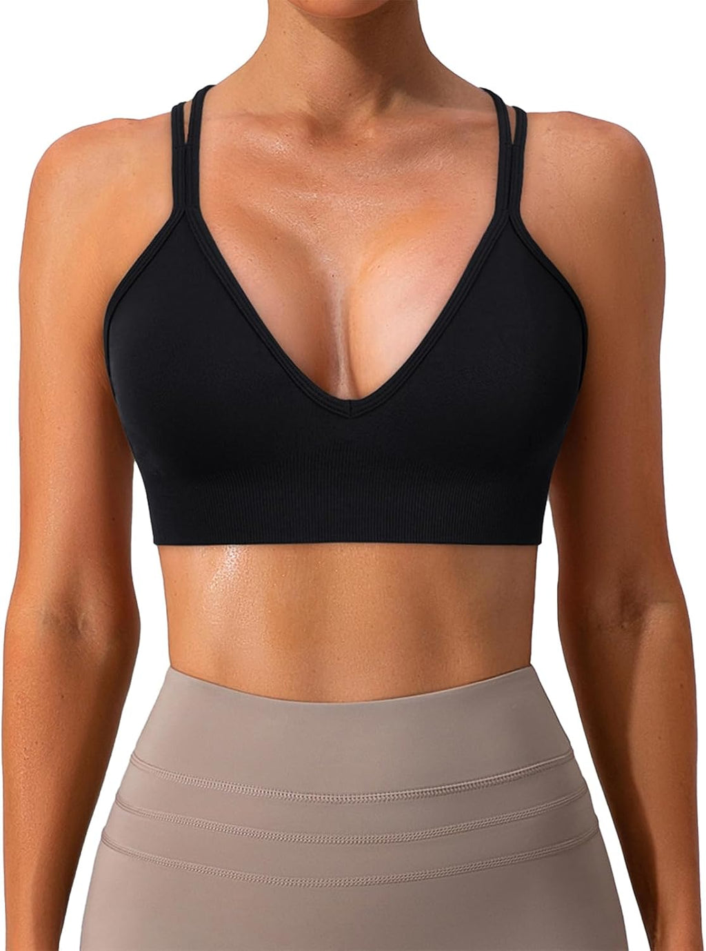 V Neck Sports Bras for Women Cross Back Workout Bra for Small Bust