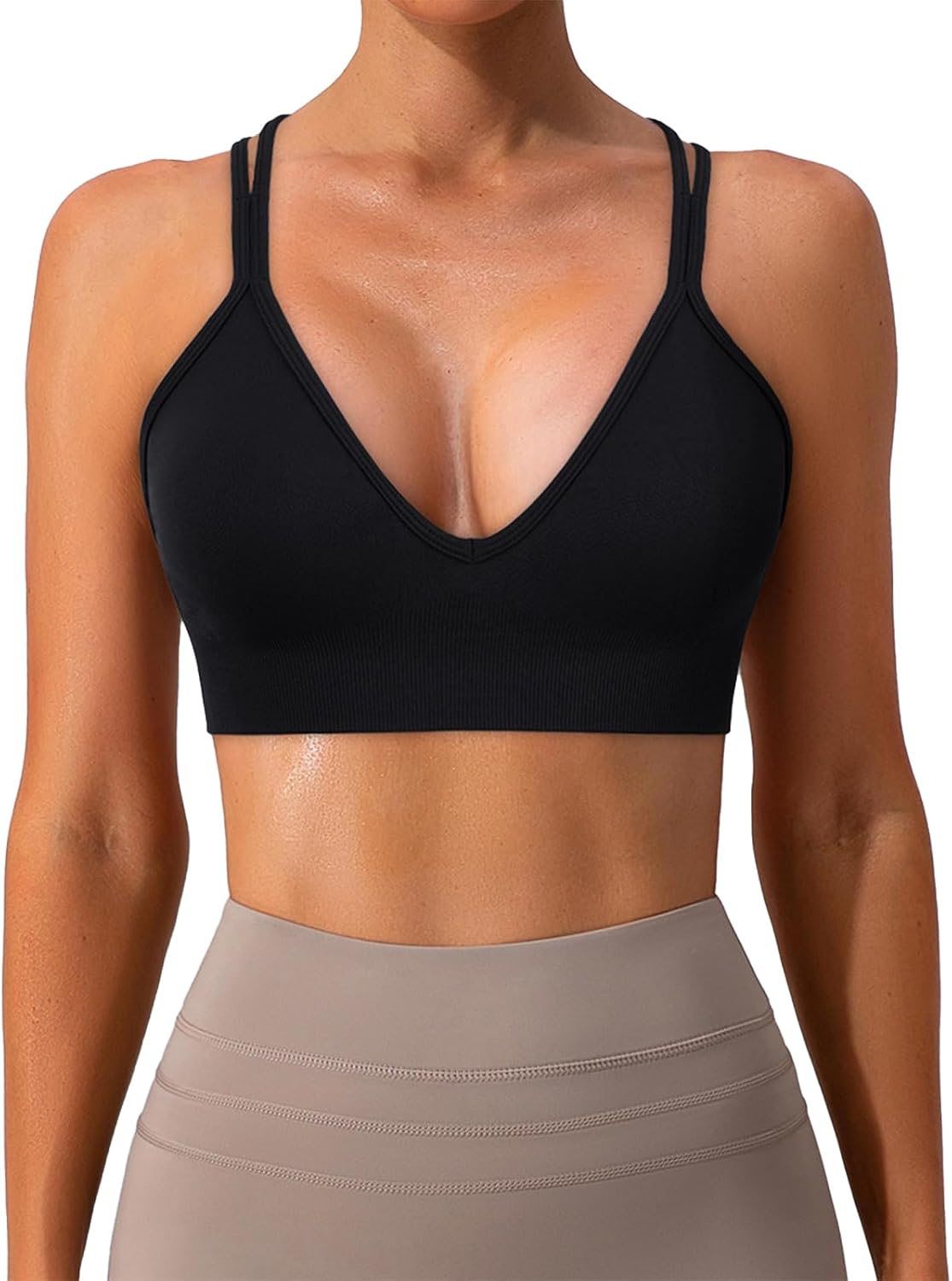 V Neck Sports Bras for Women Cross Back Workout Bra for Small Bust