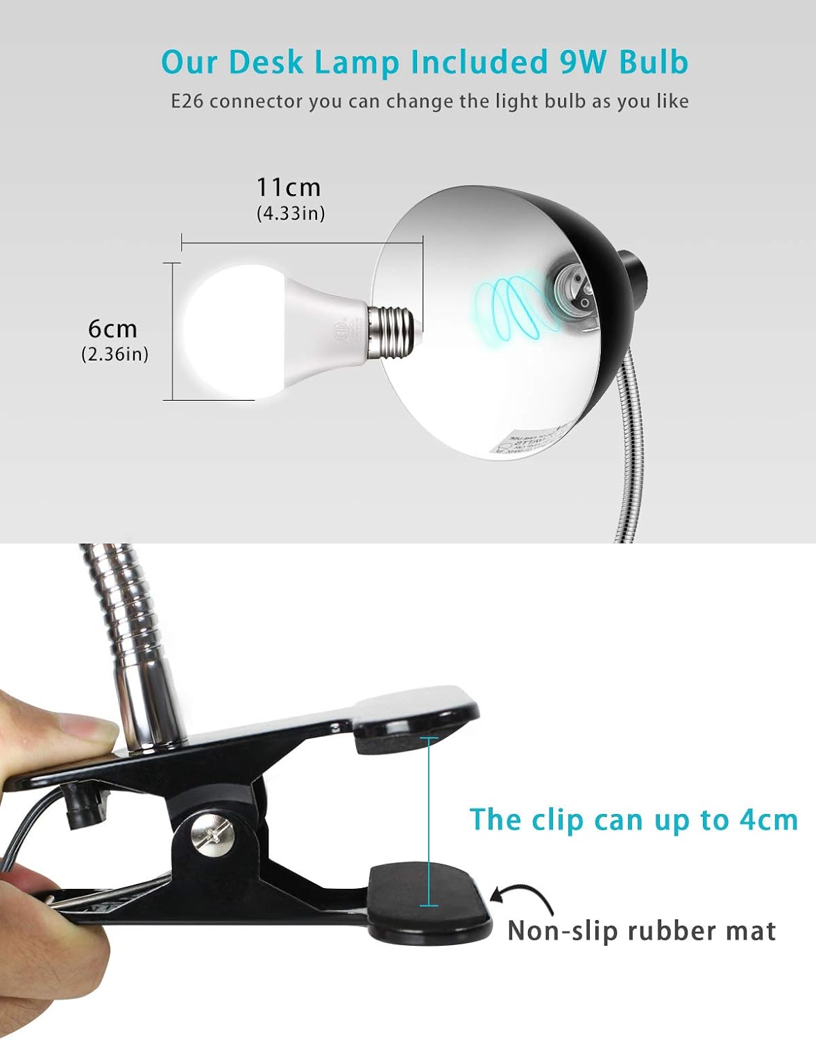 LALISU Desk lamp Eye-Caring Table Lamps, 360°Rotation Gooseneck Clip Lamp