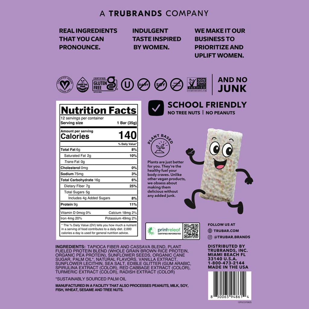 TRUBAR Kids Protein Bars, Pop Goes Confetti, Plant Based Protein, Gluten Free School-Friendly Snacks for Lunchboxes, Tree Nut and Peanut Free, Low Sugar, Healthy On the Go Snack Bars, 12 Count