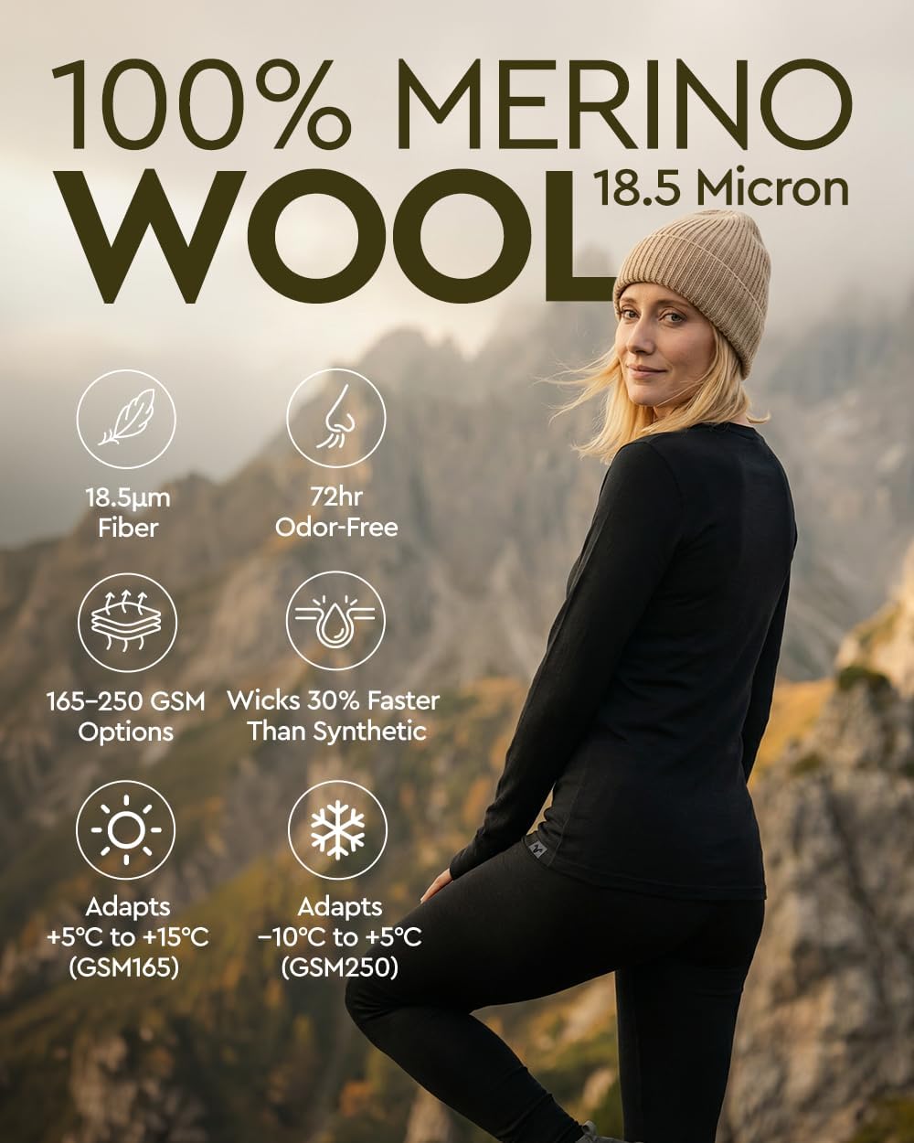 100% Merino Wool Base Layer Set Women - Thermal Underwear Long Johns PJs