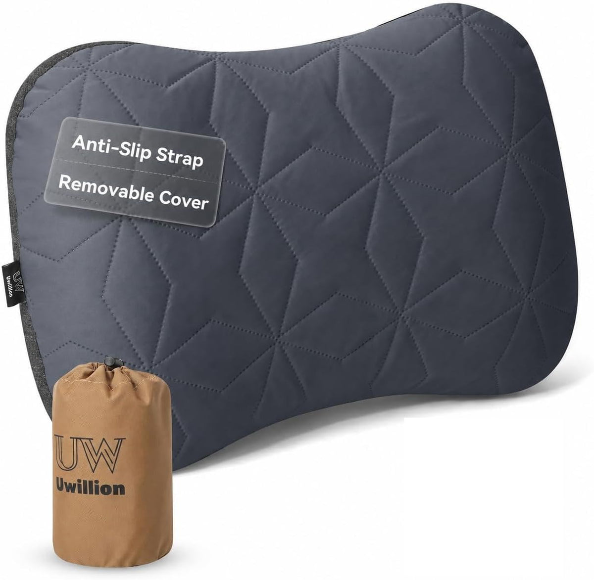 UWILLION Inflatable Camping Pillow with Removable Washable Cover, Ultralight Compact Air Pillow for Backpacking, Hiking, Travel & Camping, Ergonomic Neck and Lumbar Support Blow Up Pillow – Green