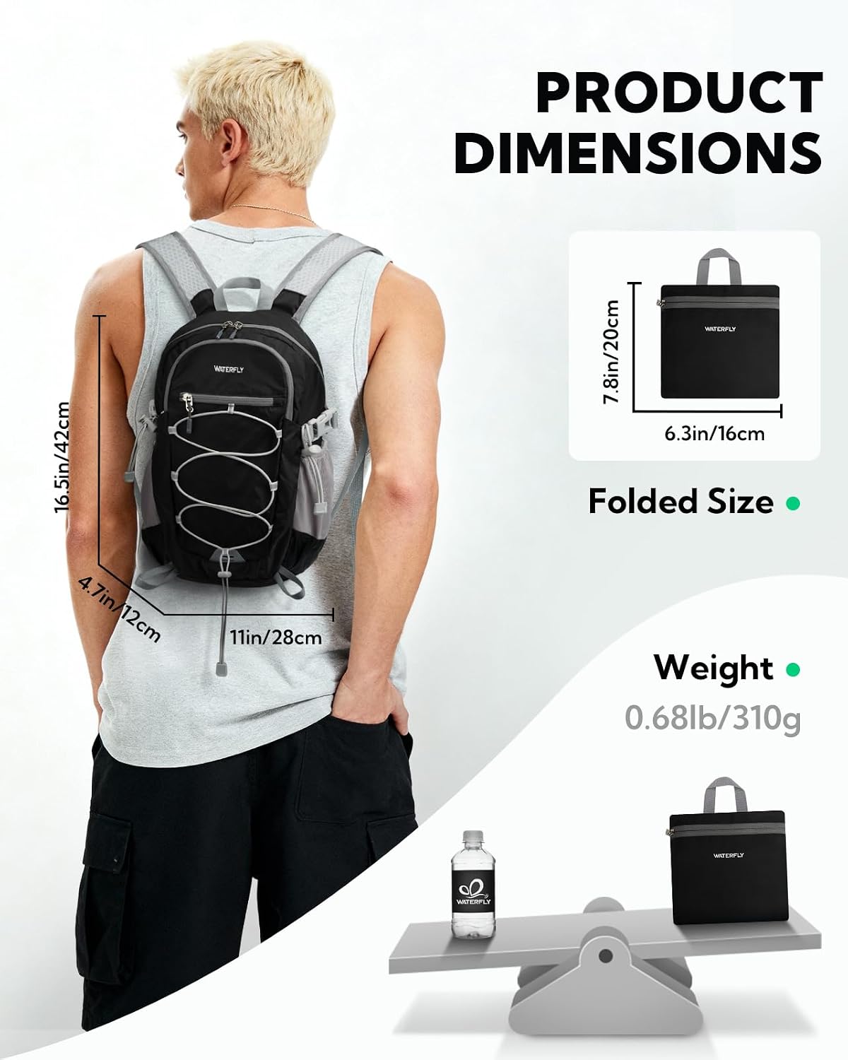 WATERFLY Small Lightweight Packable Backpack, Mini Foldable Travel Daypack