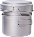 iBasingo Titanium Pot Pan Set with Folding Handle - Ultralight Portable Outdoor Cookware Mess Kit for Camping, Picnic, Travel & Backpacking (1080ml Soup Pot, 900ml Cup, 500ml Frying Pan)