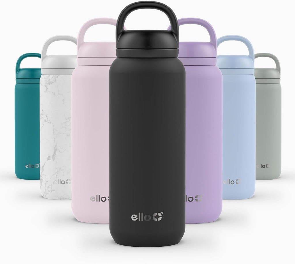 Ello Cooper 22oz Insulated Stainless Steel Water Bottle with Straw, Figgy