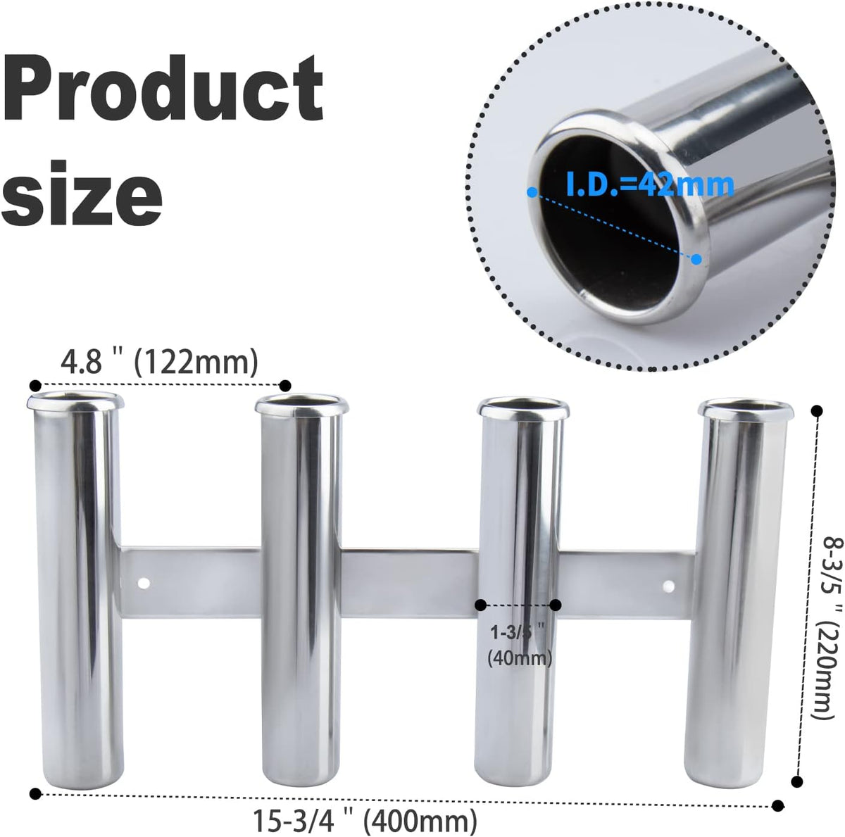 Fishing Rod Holder for Boat, Vertical Wall Mounted Fishing Rod Rack, Stainless Steel Rod Holder for Marine Boat,Fishing Boat, Truck (4 Tubes Standard)