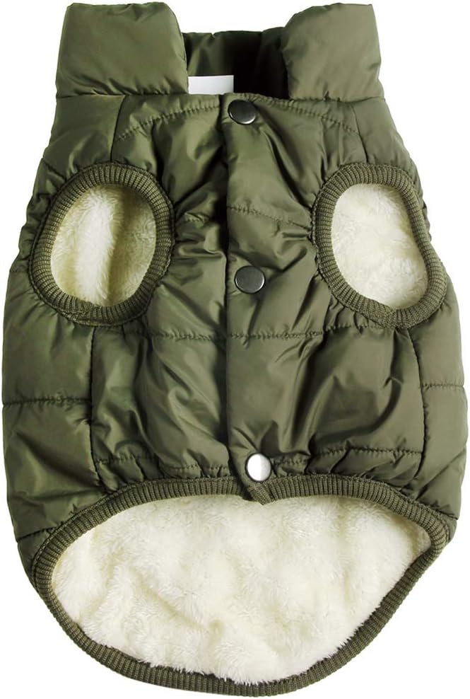 JoyDaog Fleece Lined Dog Jacket for Small Dogs,Winter Dog Coat,Green M