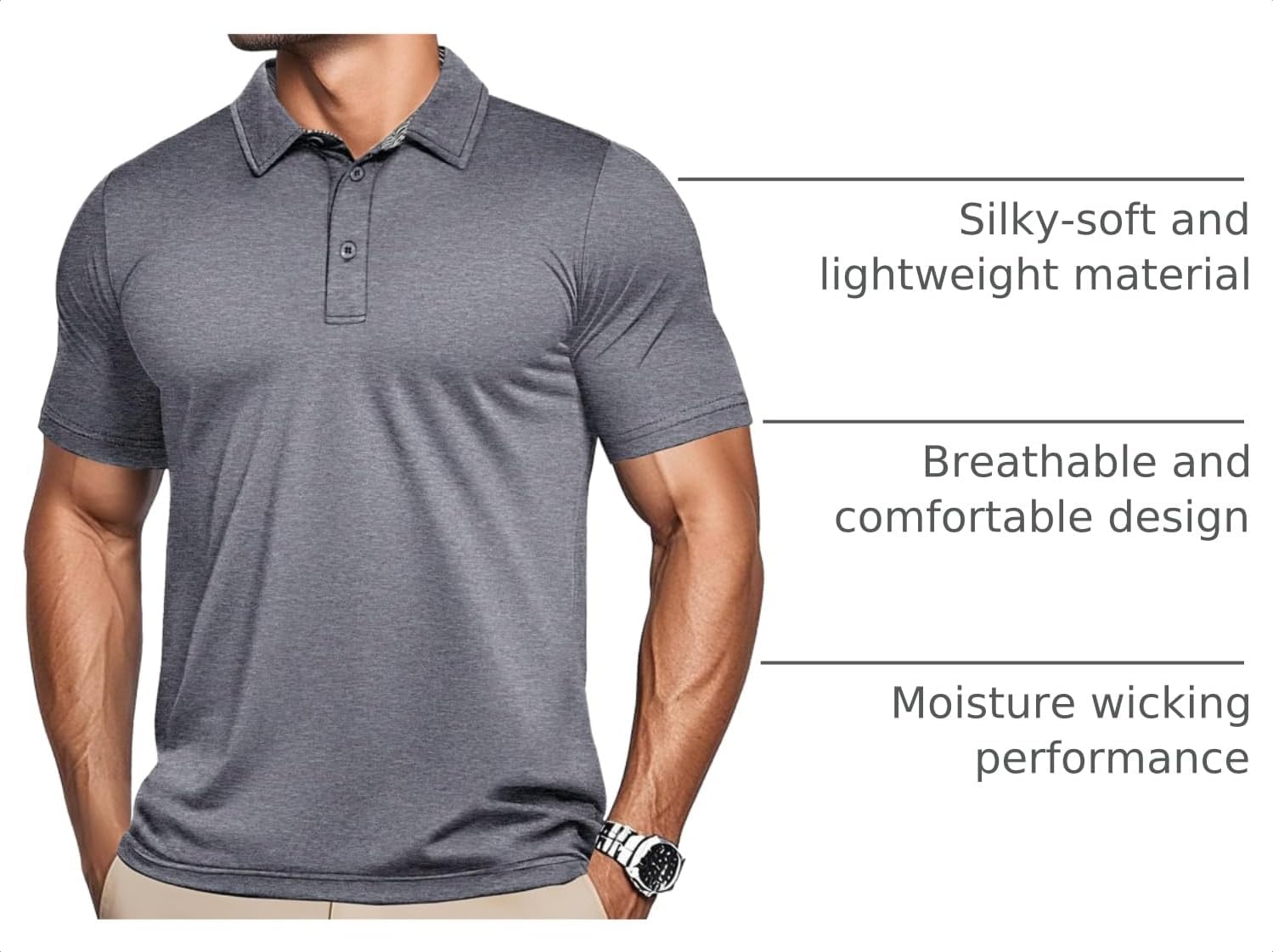 MAGCOMSEN Men's Short Sleeve Polo Golf Shirts 3-Button Moisture Wicking Athletic T-Shirts Casual Collared Shirt