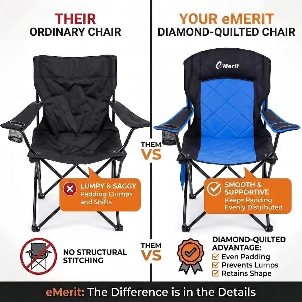 EMERIT 2-Pack Folding Camping Chair, Diamond-Quilted & Adjustable Armrest