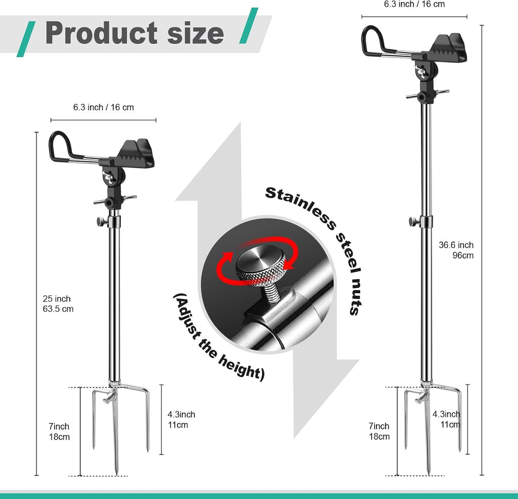 2/4 Pack Fishing Rod Holders, 360 Degree Adjustable Fishing Rod Holders for Bank Fising , Height Adjustable 25-36.6 Inch Multifunctional Stainless Steel Beach Fishing Rod Holder Fishing Gifts for Men