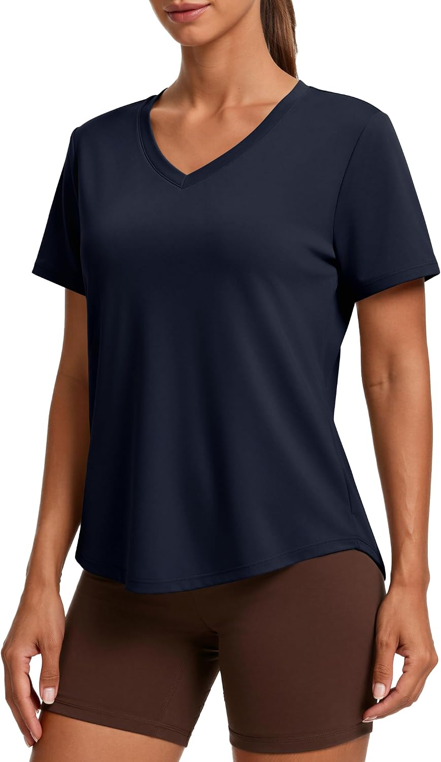 PINSPARK V Neck Workout Tops for Women Short Sleeve Quick Dry Shirts