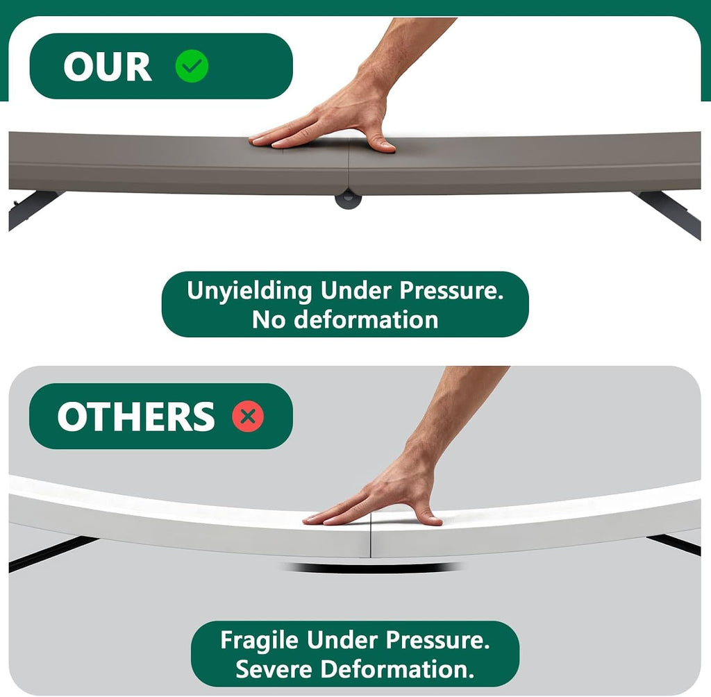 4FT Folding Table, Adjustable Height Fold-in-Half Table with Handle, Khaki